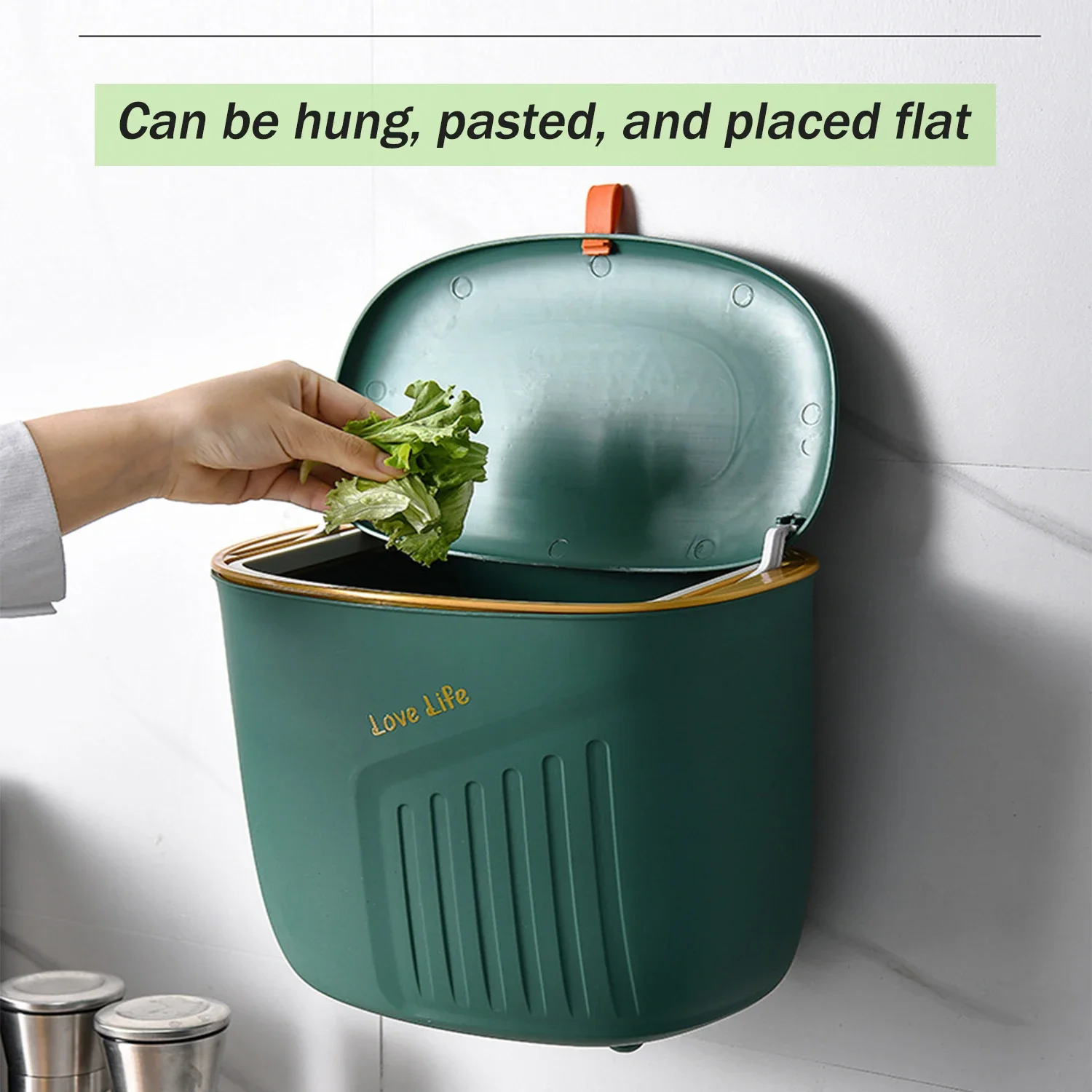 Kitchen Trash Can with Lid Compost Bin for Counter or Under Sink Hanging Trash Can for Kitchen, Bathroom, Bedroom, Cupboard