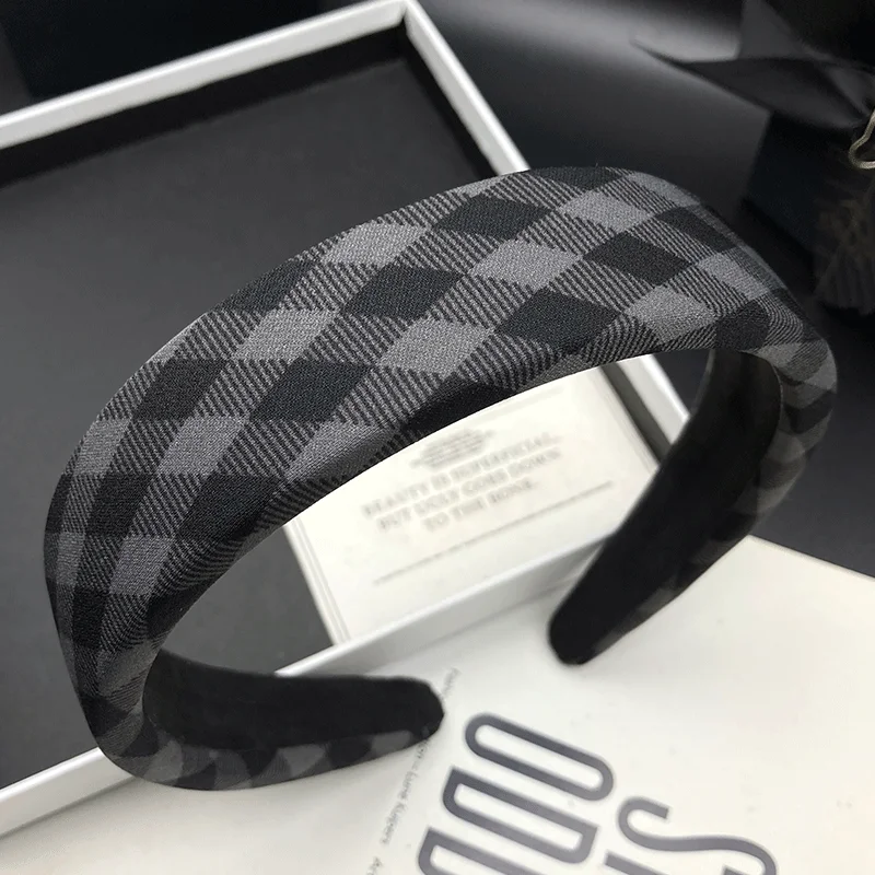 Retro Fashion Simple Checkered Hairband Women's High Headtop Sponge Hair Bundle Headpiece Outward Pressing Headband