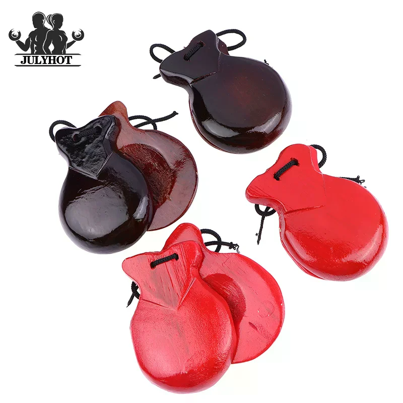 Castañuelas espesas de madera para niños, castañuelas tradicionales de baile Flamenco con cuerda, claqueta de mano, instrumento de percusión, 2 uds.