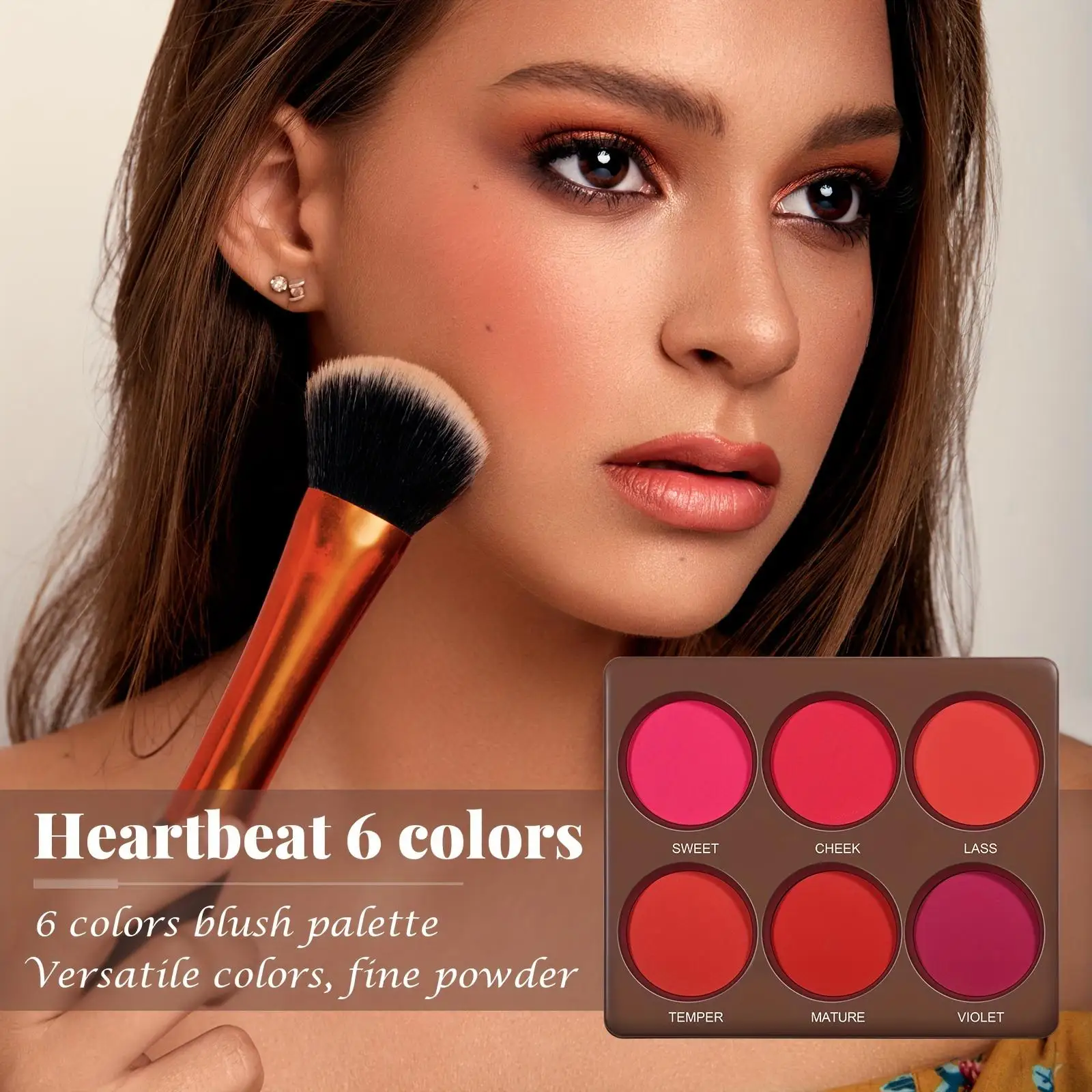 6 Colors Waterproof Matte Blush Palette, Buildable Long-Lasting Coverage, Natural Finish Lightweight & Breathable Face Makeup