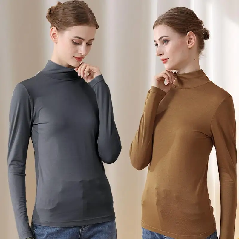 

Women Protein Peptide Base Coat Long Sleeve turtleneck Blouse Moisture Wicking Offices Shirt Top Lightweight Stretchy Tee Tops