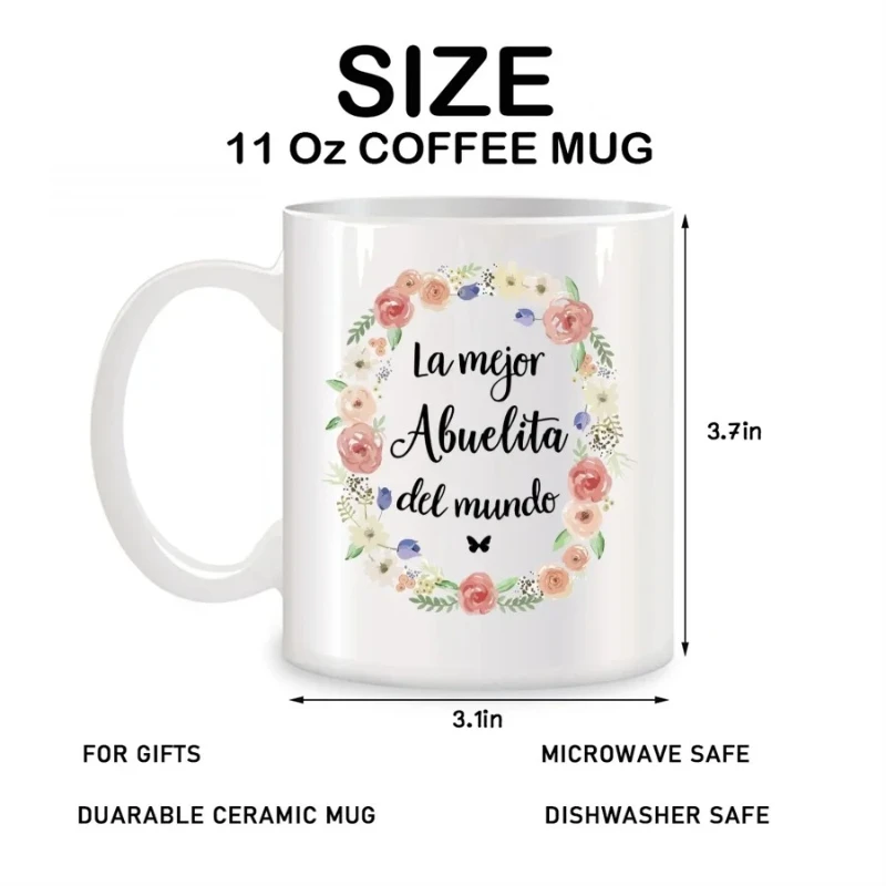 أفضل كوب للجدة في العالم، هدية عيد ميلاد للجدة الإسبانية، كوب شاي سيراميك، قهوة، أبيض، #4