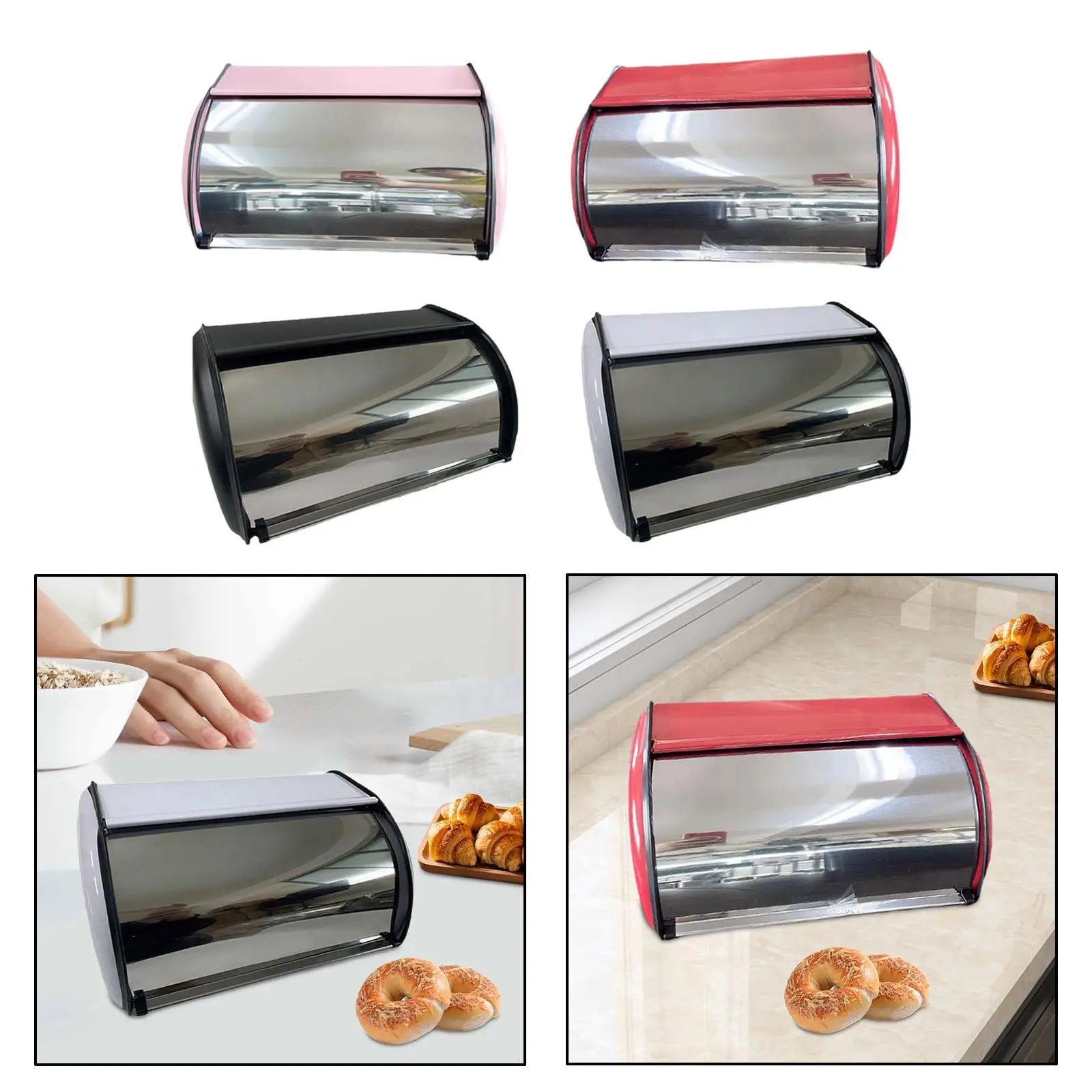 Bread Box Bread Bin with Roll Lid, Multipurpose, Large Capacity Bread Holder Container for Countertop for Coffee Shop Home