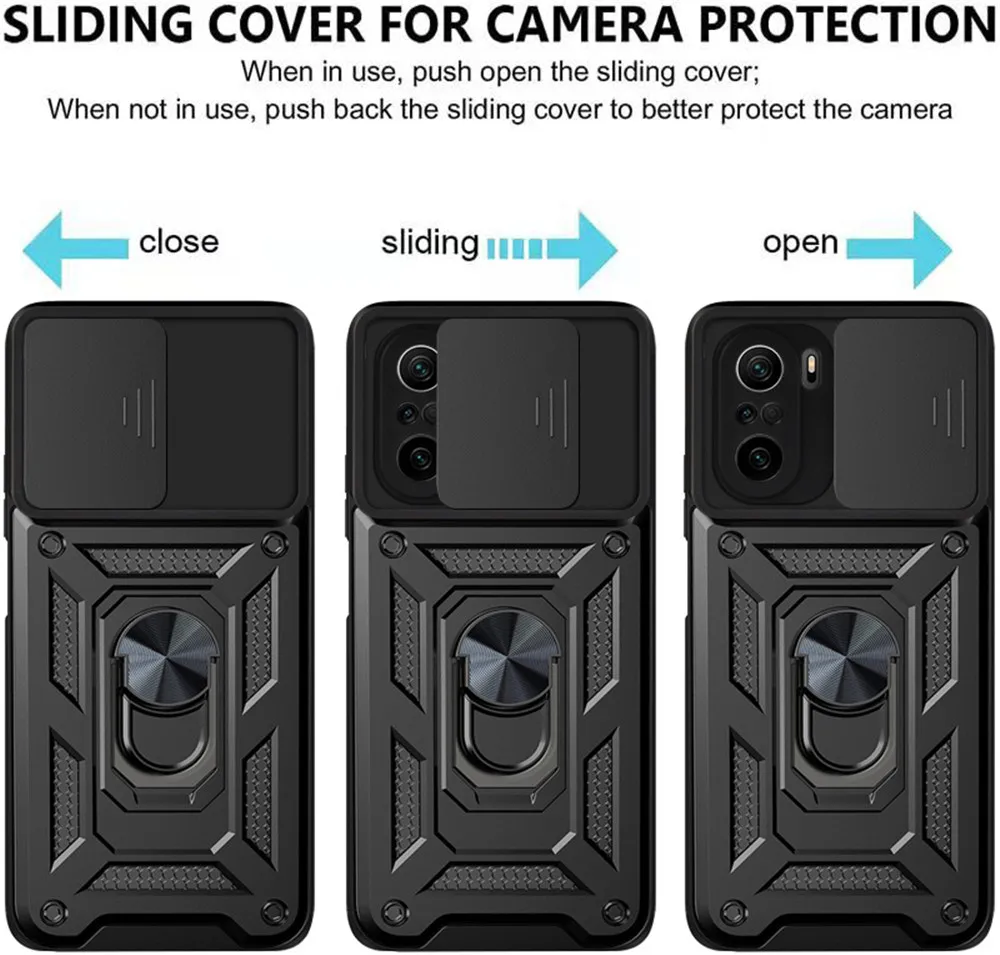 Slide Camera Phone Cases For Xiaomi Redmi note 11 10 9 8 Pro 9A 9T Mi 11 lite 11T Pro Poco X3 M3 Pro F3 Magnetic Military Cover