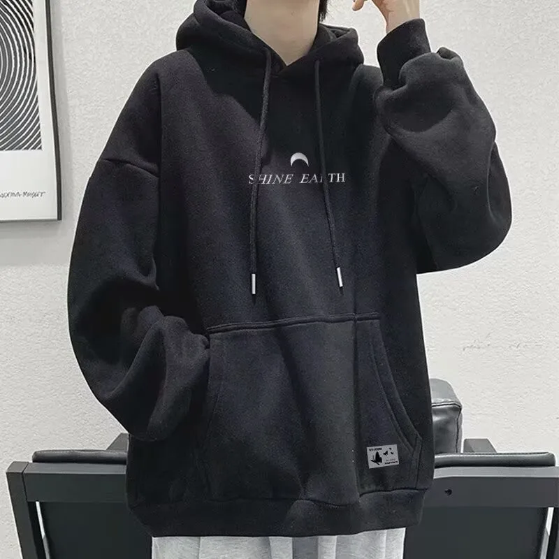 【M-8XL Hoodies】Men Oversized Hoodie Loose Japanese simple alphabet moon Print Couple Hoodies