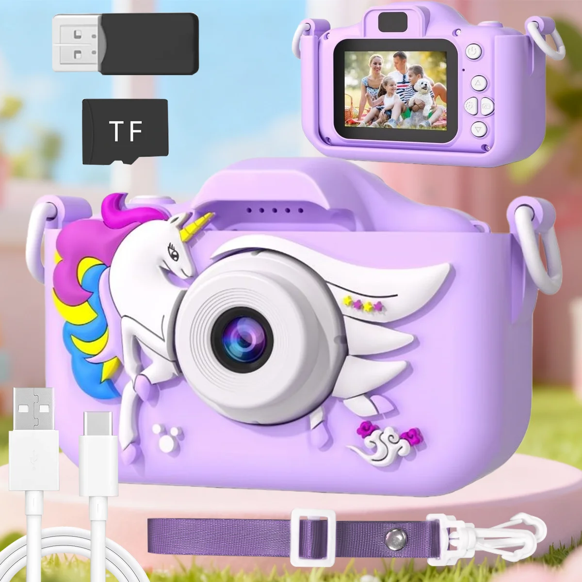 

Цифровая детская камера — милая, прочная и простая в использовании, фото/видео 1080P для малышей 3–10 лет, лучший подарок в комплекте с картой 32 ГБ. Костюм