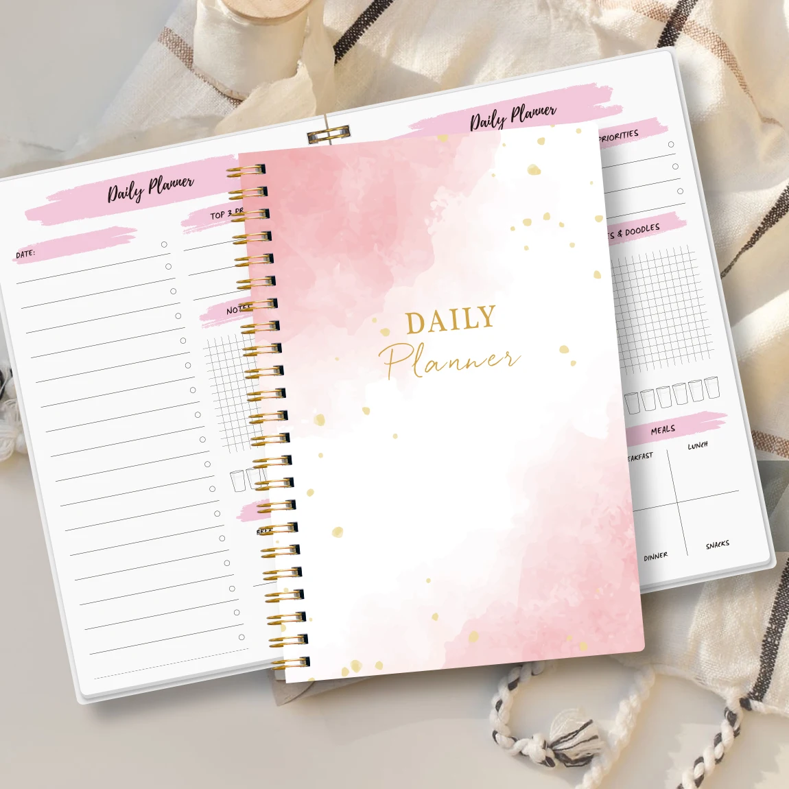 دفتر ملاحظات مخطط يومي وردي مقاس A5، منظم قائمة المهام، دفتر جدول مع ملاحظات، جهاز تعقب الوجبات، قرطاسية هدايا مكتب الطالب المثالية