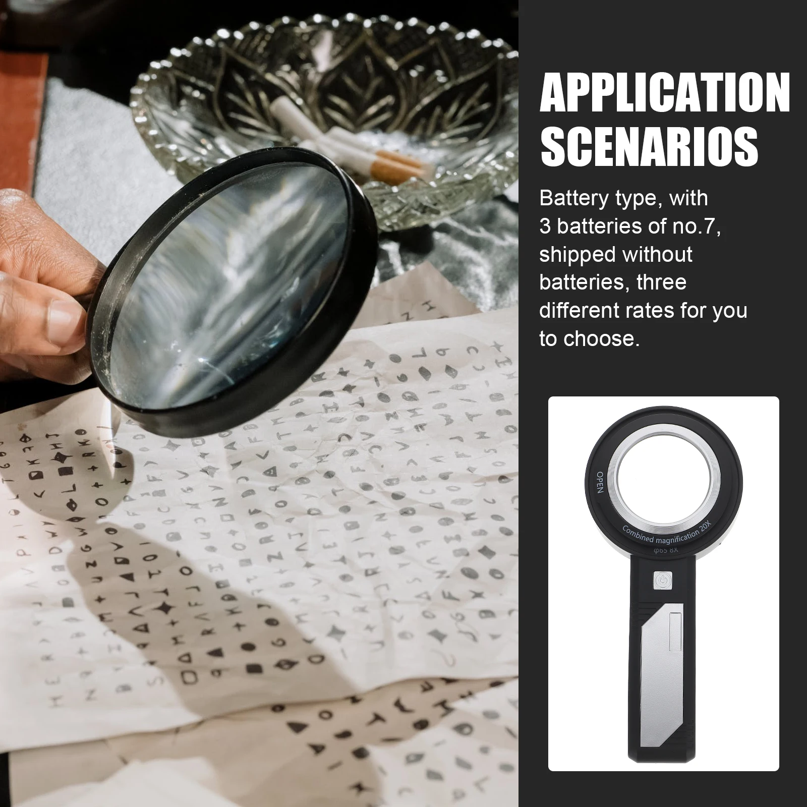 

Handheld Reading Magnifying Glass Portable Multi-Function LED Light Magnifier Currency Detection Seniors Observation Tool