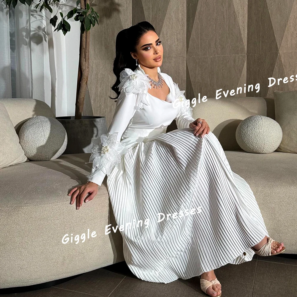 

Giggle Crepe Appliques Beading Fashion Prom Gown Saudi Arab Ruched Elegance Ankle-Length Evening Party Dresses for Women 2024