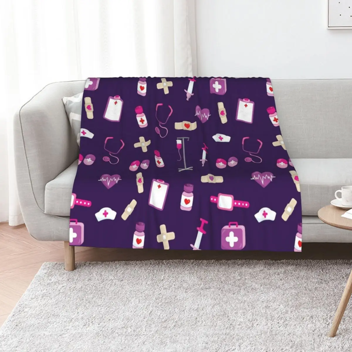 Cute Hospital Medical pattern Gift for nurses Throw Blanket Softest funny gift Soft Beds Vintage Comforter Hairy Blankets