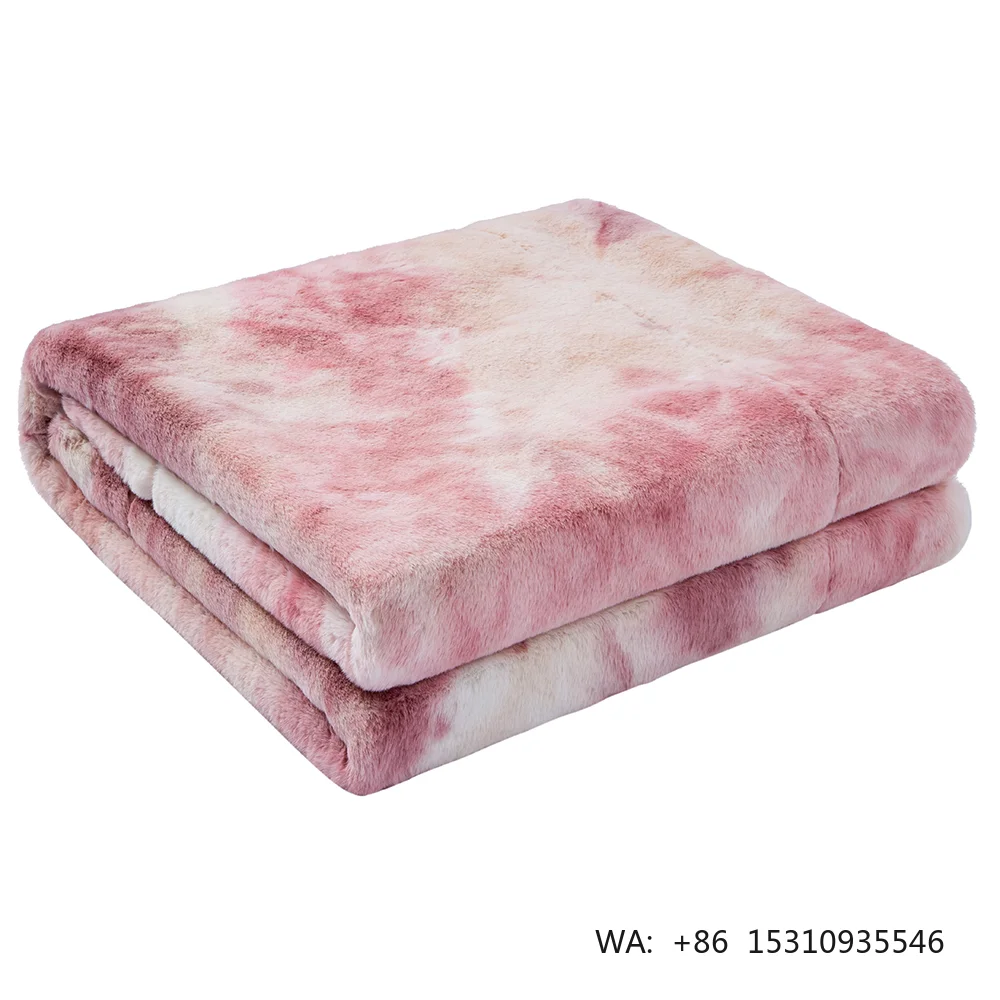 Custom Floral Pattern Polyester King Size Winter Soft Pink Tie Dyed Faux Fur Blanket