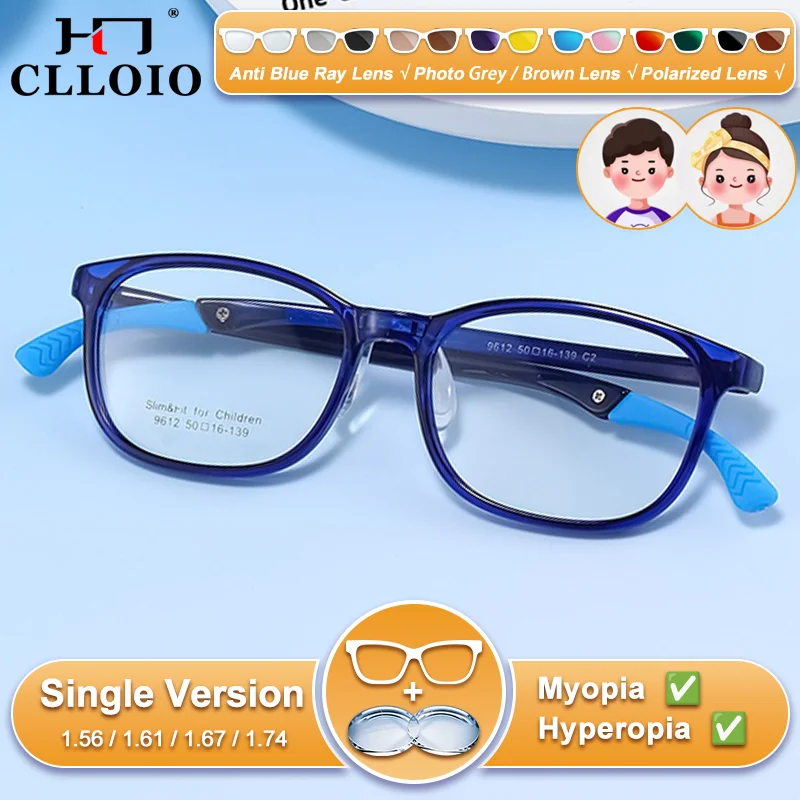 

CLLOIO Everyday Wear Children Silicone Frames Myopia Eyeware Square Design Ultralight Anti Blue Ray Prescription Reading Glasses