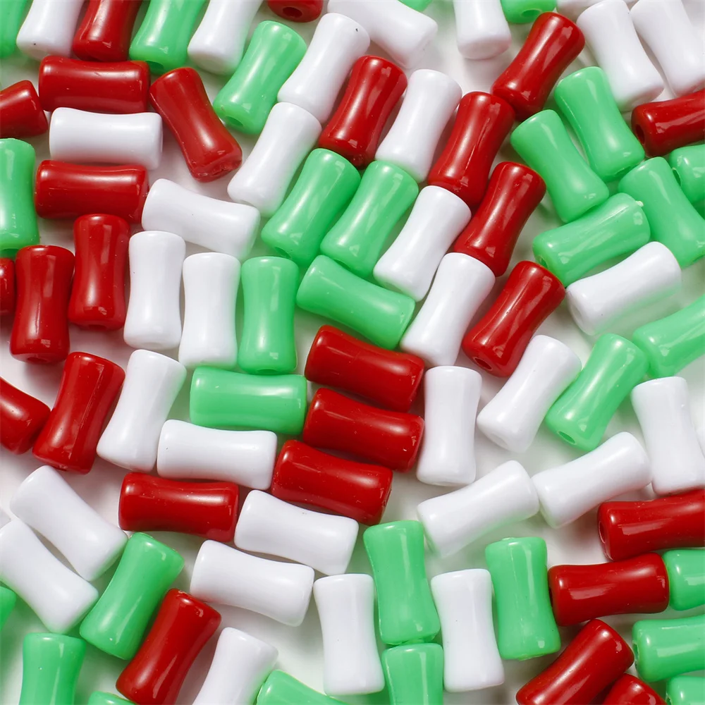 100Pcs 7x13mm Christmas Color Acrylic Bamboo Tube Beads for DIY Jewelry Making Bracelet Keychain Garland Xmas Crafts Decor