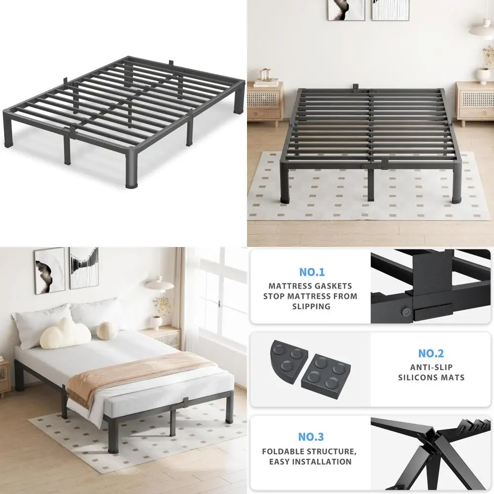 إطار سرير معدني بحجم كينغ 10 بوصة مع سعة 3500 رطل للخدمة الشاقة وأرجل زاوية مستديرة وواقي منزلق للمرتبة وشريحة فولاذية #1