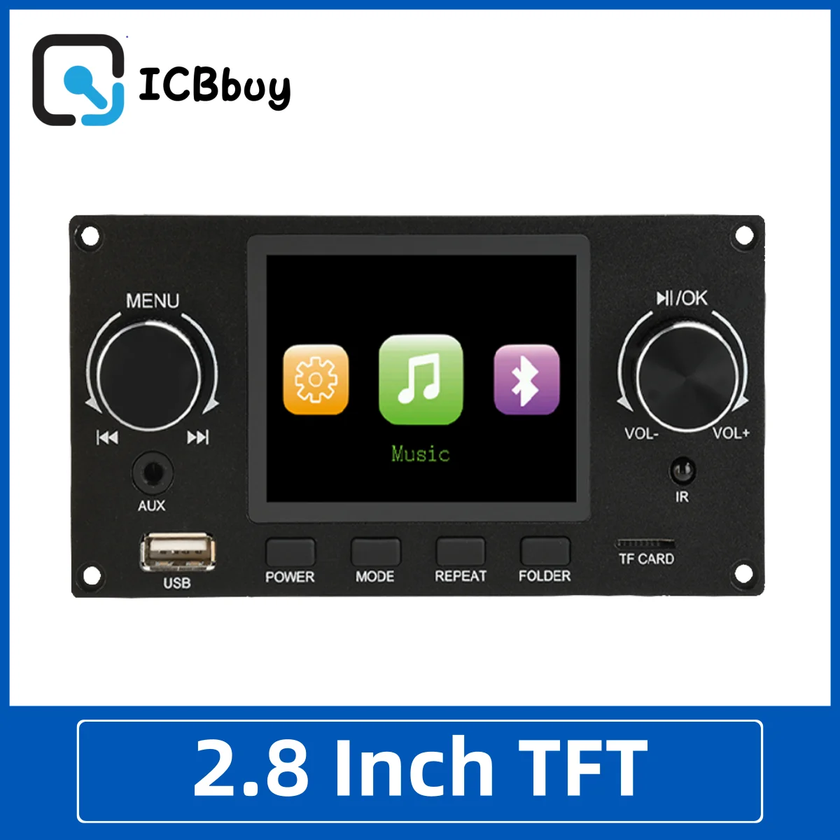 מסך צבעוני TFT בגודל 2.8 אינץ' מודול לוח פענוח אודיו ללא אובדן נתונים מגבר נגן אודיו DC 4.5-5.0V מודול רדיו FM לרכב