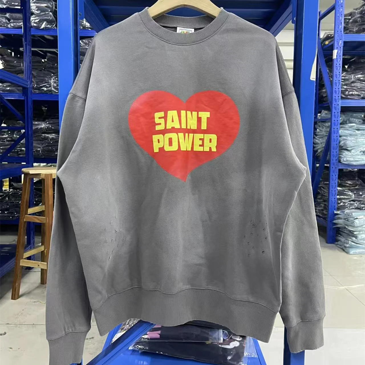 

Washed Saint POWRER Sweatshirts Men Women Destroy Hoodie Crewneck