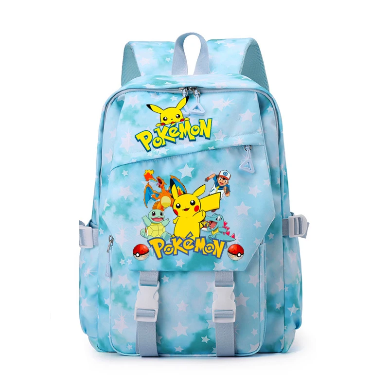 Mochilas Pokémon Go com estampa de estrelas para mulheres e meninas, mochilas para atividades ao ar livre com bolsas para almoço, mochilas escolares de desenho animado para adolescentes.