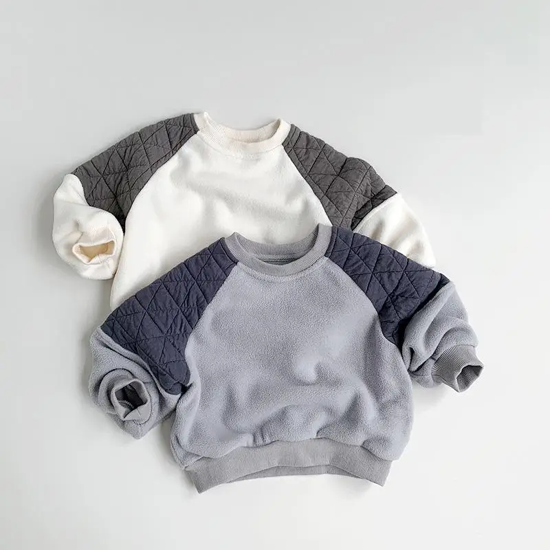 

Winter New Children Fleece Splicing Sweatshirt Cotton Boys Girls Versatile Warm Tops Plus Velvet Thick Kids Casual Pullover