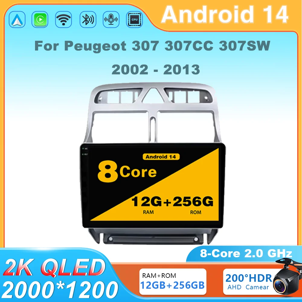 

Android 14 Car Radio Multimedia Player Stereo Navigation GPS HDR Screen Wireless Carplay For Peugeot 307 307CC 307SW 2002 - 2013