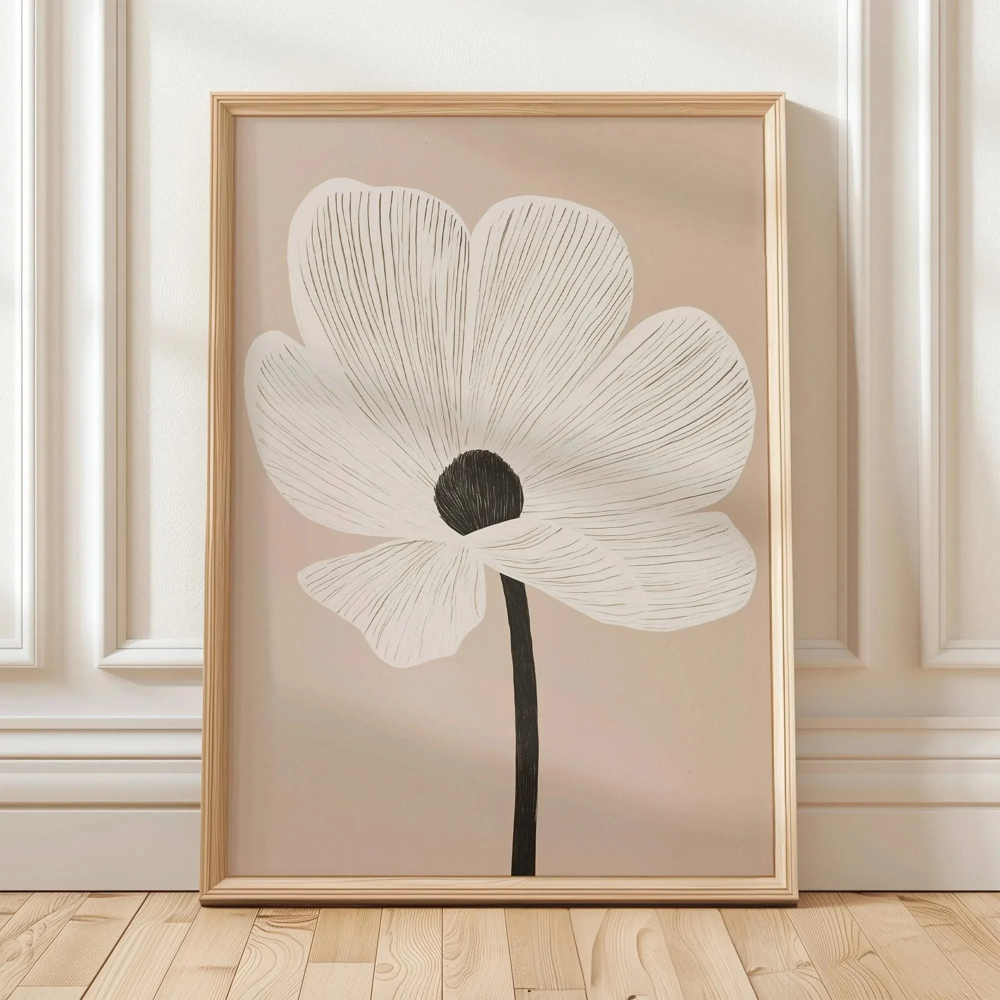 Frameless,1pc Retro Beige Floral Line Printing,Simple Canvas Painting, Modern Plant Wall Decor for Living Room,Housewarming Gift view 4