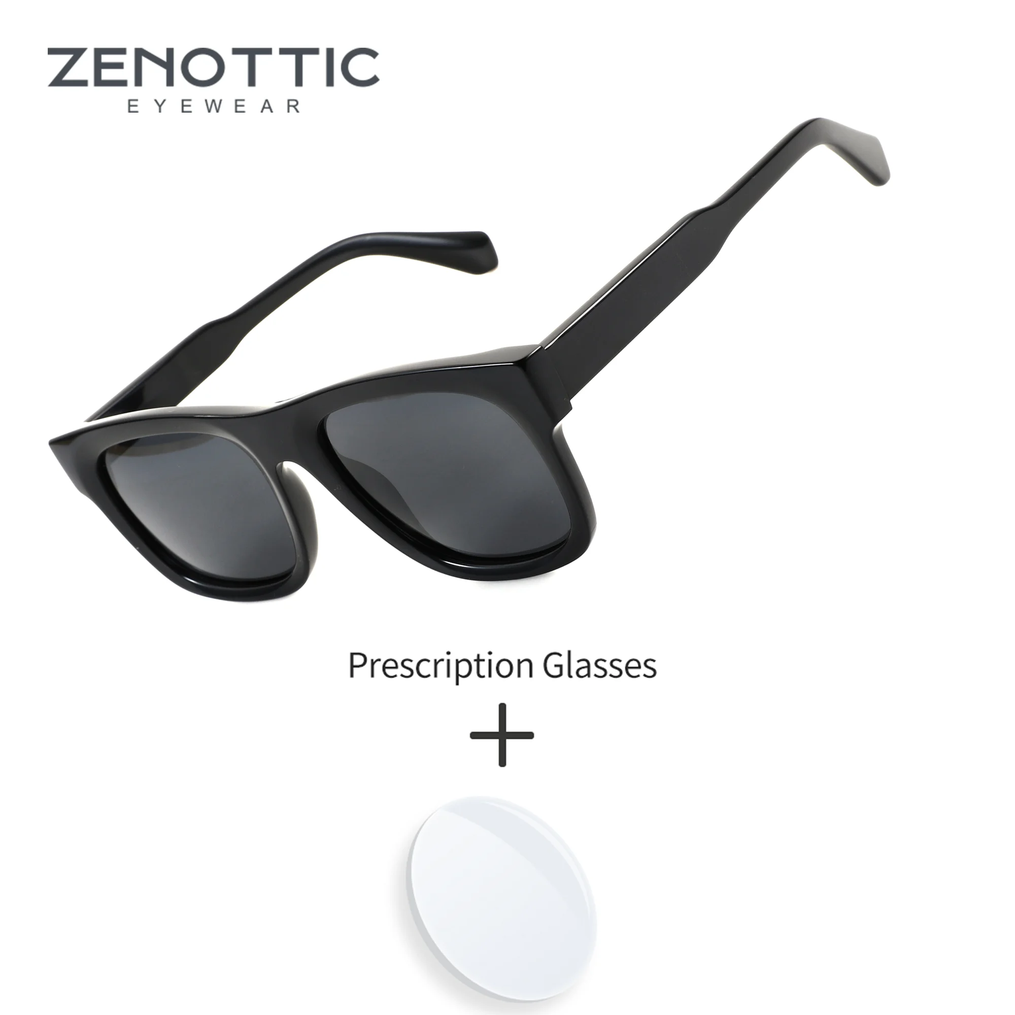 ZENOTTIC L Size Square Handmade Acetate Anti-UV Polarized Prescription Sunglasses for Men Sun Block Retro Shades