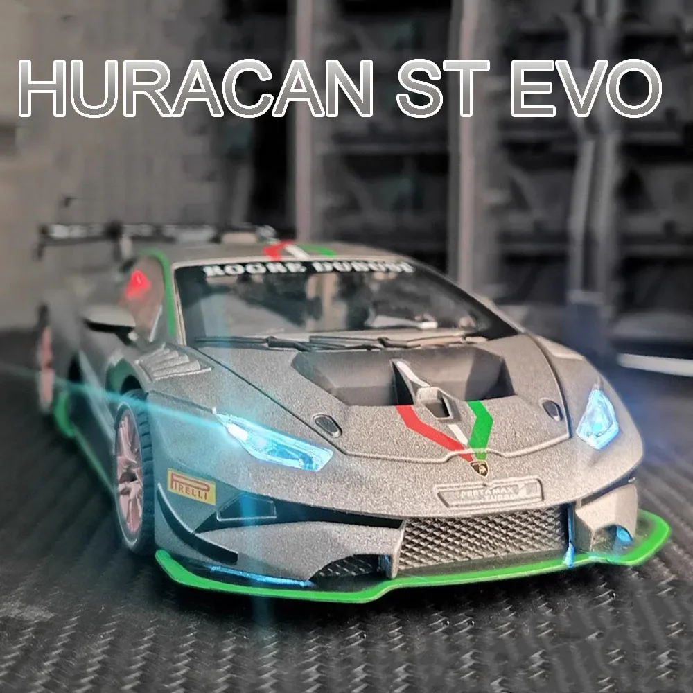 1:32 Miniature กีฬารถของเล่นรุ่น Huracan ST EVO Alloy Diecast เสียงดึงกลับประตูเปิด Supercars สําหรับของขวัญเด็ก