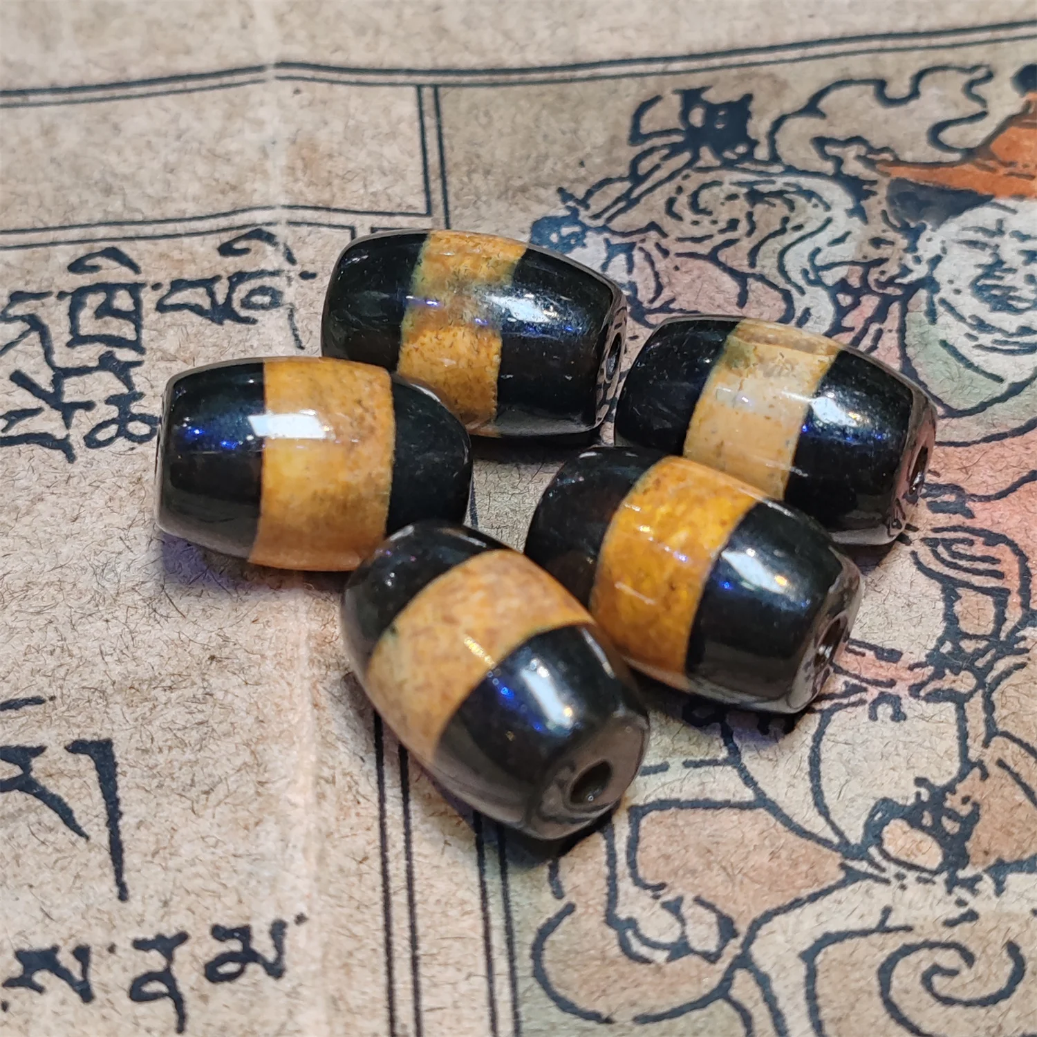 1pcs/lot Natural Agate Dzi Black and yellow beads 18×12mm Weathering lines Matching beads Ethnic style jewelry Handmade beads