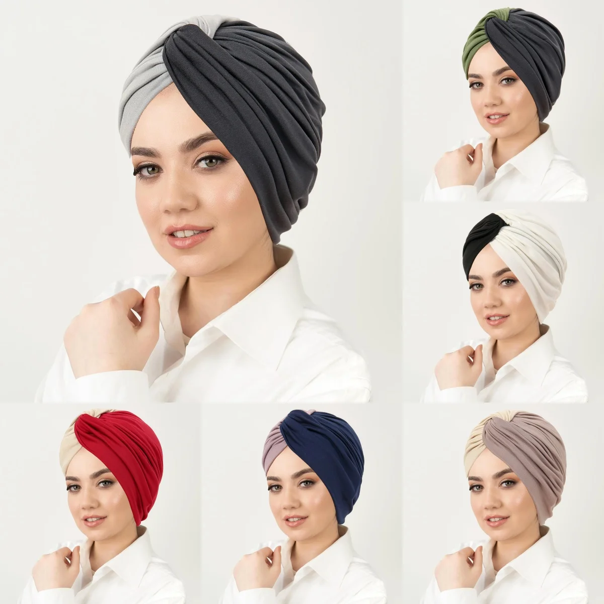 

New Knot Hijab Turban Hat Solid Color Pleated Head Wraps Elastic Head Scarf Casual Chemo Cap Beanies For Women