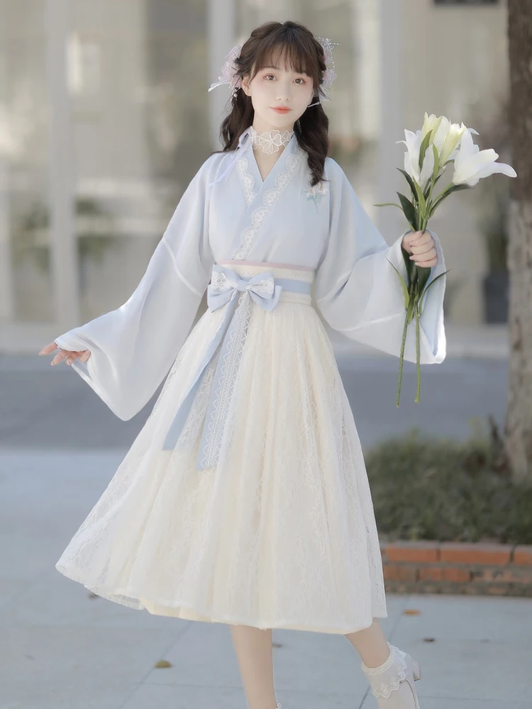 Của Phụ Nữ Hanfu Của Phụ Nữ Thêu Phong Cách Trung Quốc Mùa Thu Cải Thiện Áo Len Áo Sling Ăn Mặc Hai-Mảnh Phù Hợp Với Dài Ăn Mặc kích Thước Nhỏ