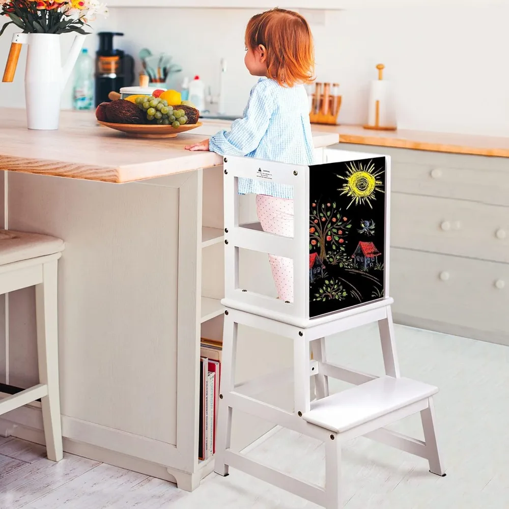 

Kids Kitchen Step Stool with Chalkboard & Safety Rail for Toddlers 18 Months and Older, Safety Anti-Slip Protection, Removable