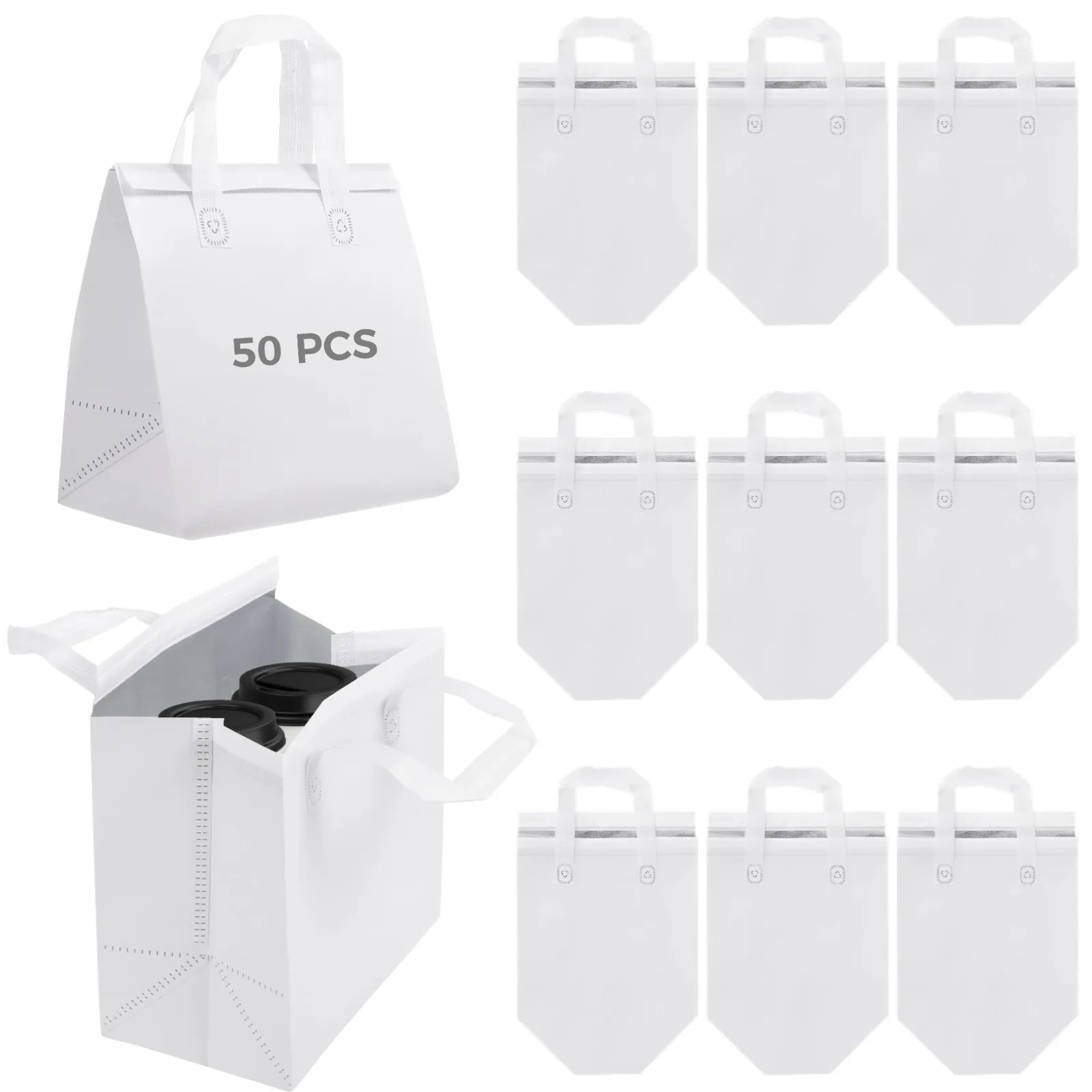 50Pcs Insulated Take Away Bags Bulk Food Bag Thermal Insulation For Coffee Milk Tea Hot Cold Food Cooler Bags Pizza Delivery Bag