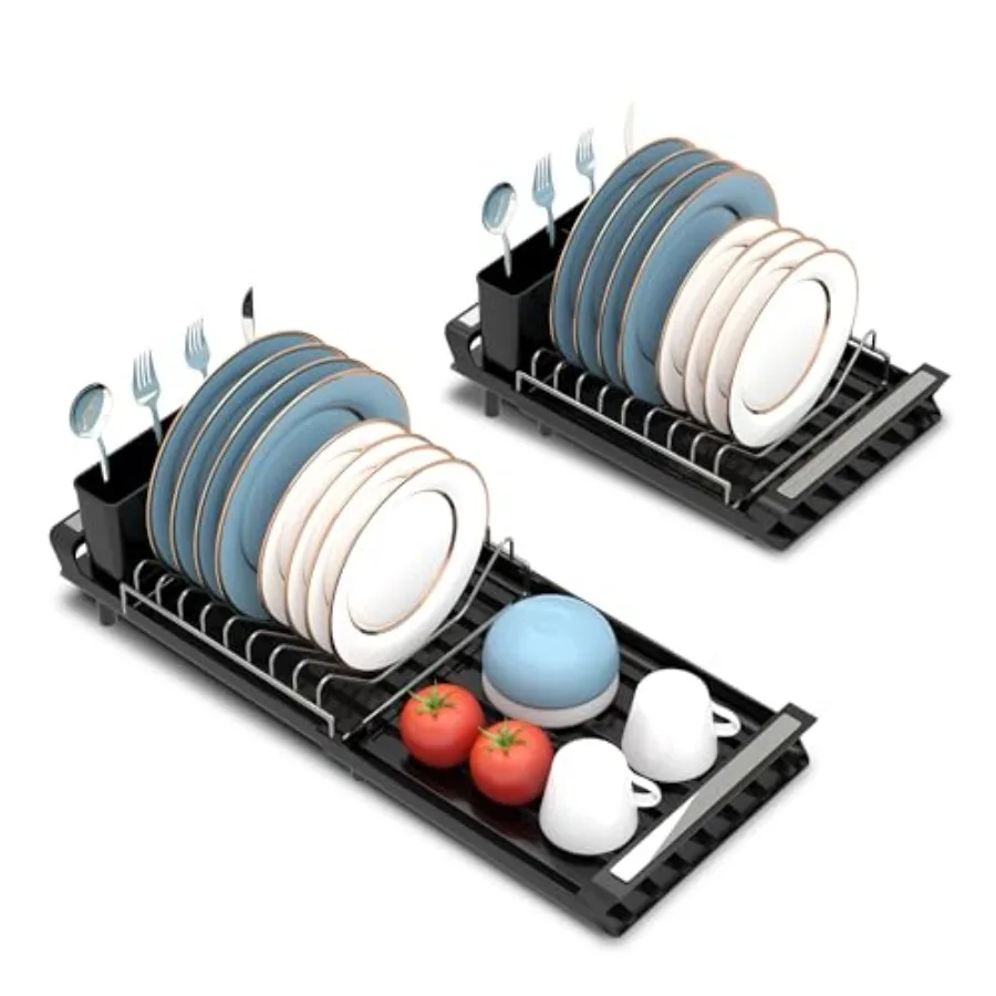 

Small Extendable Dish Drying Rack Adjustable Dish Rack Stainless Steel Removable Cutlery Holder for Compact Sink or Countertop