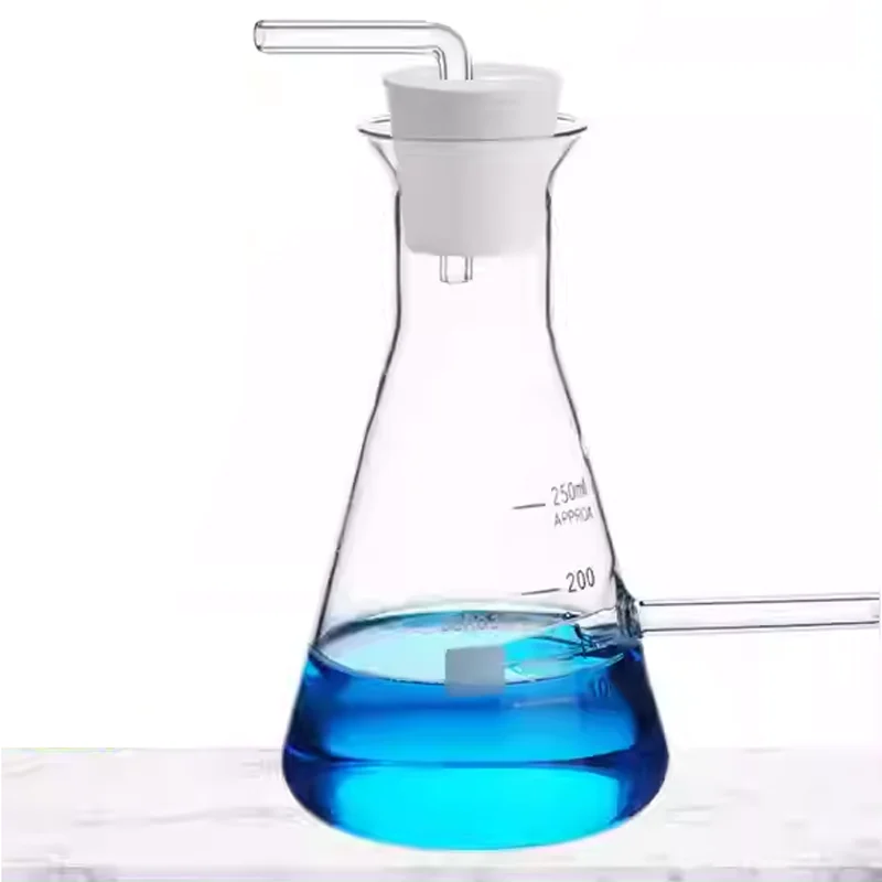 Acidity pH titration laboratory glassware with nitrogen blowing tube plug conical flask