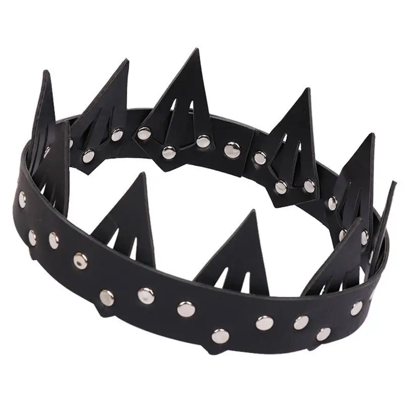 652F Halloween Leather Headdress Gothic Spiked Crown Novelty Cosplay Hair Accessories