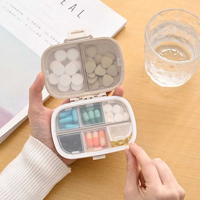 Tablets Pill Box Straw Container For MedicinesTravel Organizer Wheat Small 8 Grids With Seal Ring Box For Container For Tablets