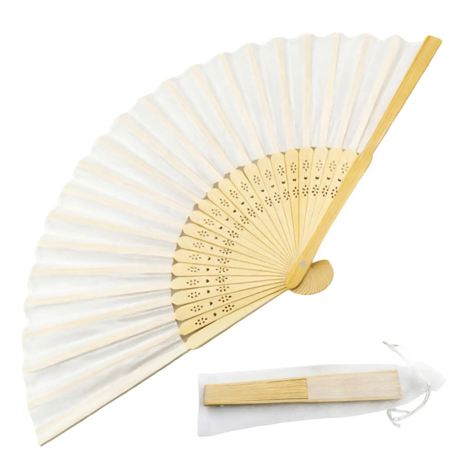Folding Hand Fan With Bag Folding Silk Fabric Handheld Home Decor Hand Fan Dancing Cosplay Props For Bridal Wedding Dancer Stage