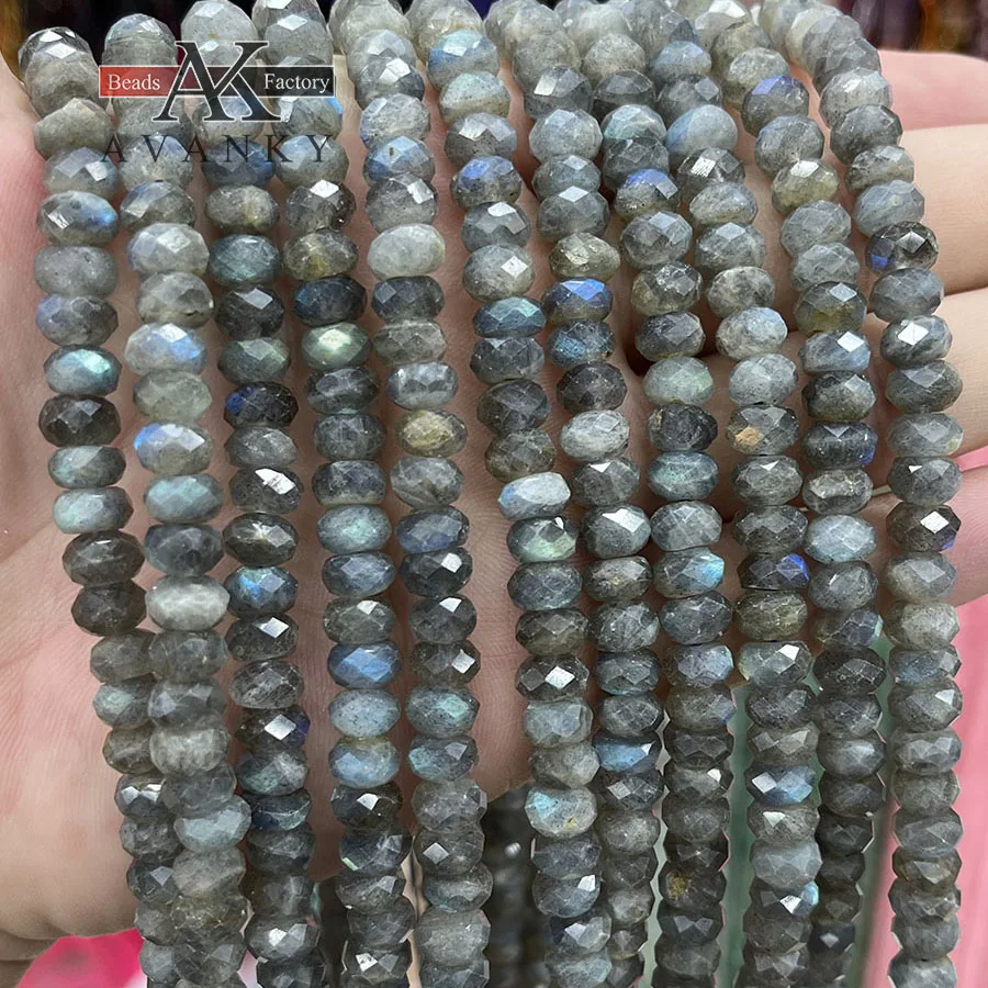 Natural Crystal Labradorite Faceted Disc Bead Small Section Loose Beads for Jewelry Making DIY Necklace Bracelet 15''4.7x7mm