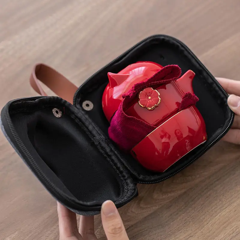 

Portable Tea Set, Quick Guest Cup, One or Two Cups, Outdoor Travel Tea Set, Ceramic Kung Fu Teapot