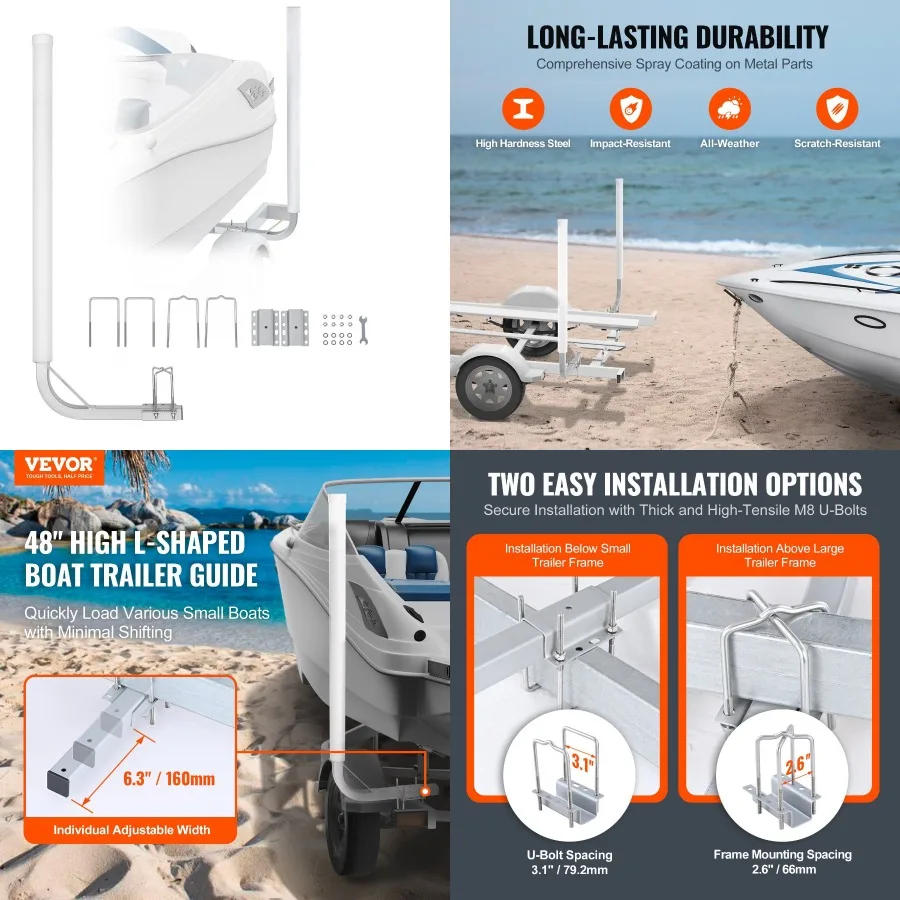 

VEVOR Marine Trailer Guide Set 48'' Flexibly Adjustable Poles Pair of Steel Supports with PVC Coating Ideal for Ski Fishing and