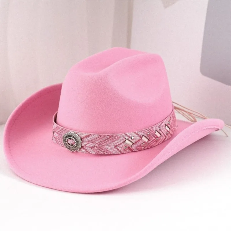 Wide-brimmed hats with green belts cap straps and top for both men women