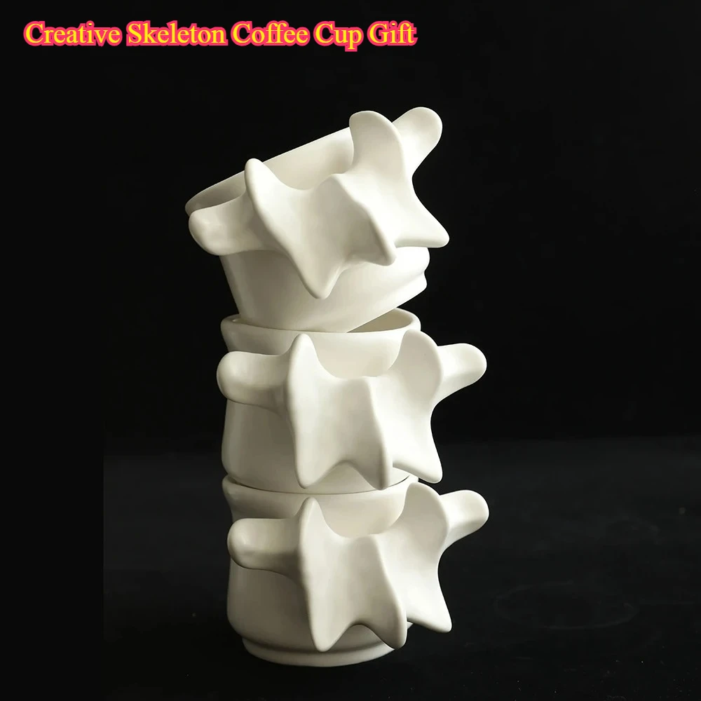Creative Skeleton Coffee Cup Gift - Simple Spine Ceramic Mug Desktop Pen Holder Decoration for Friends