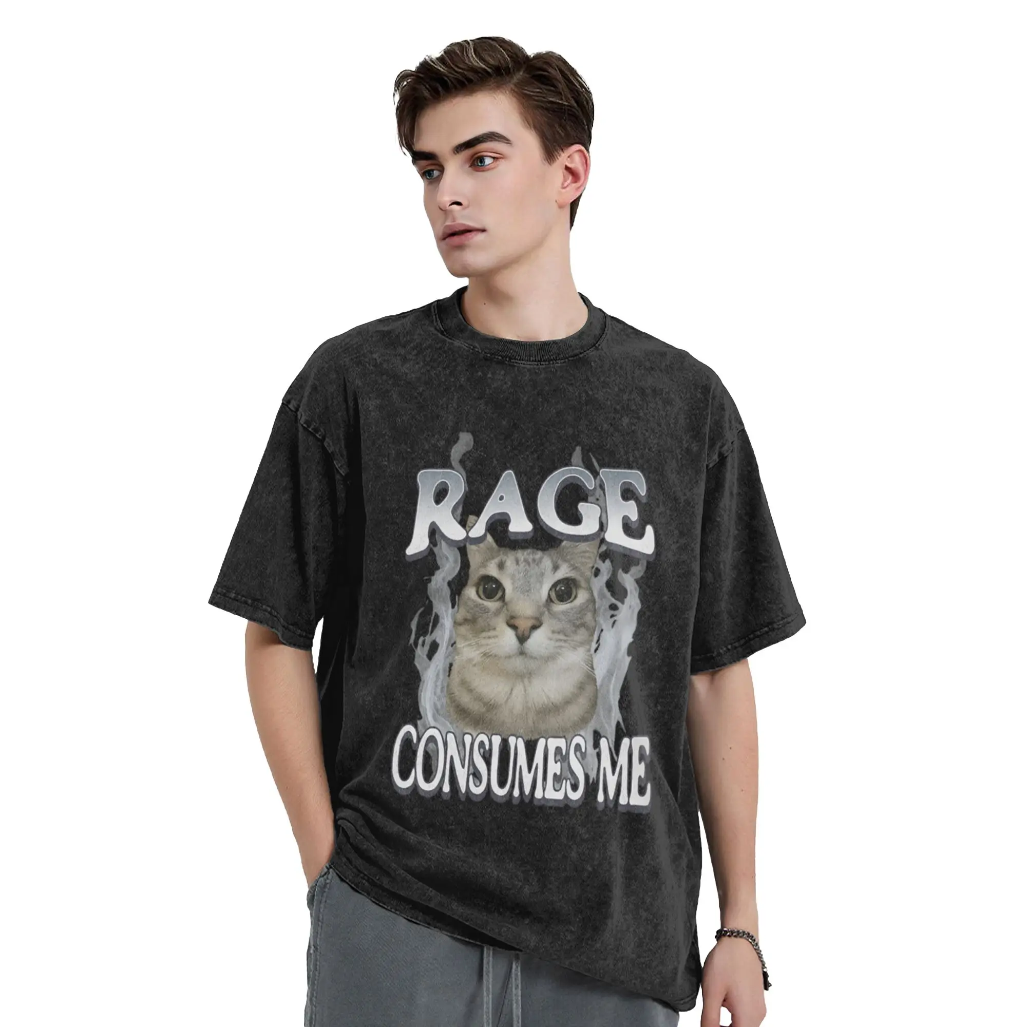Rage consumes me - Sarcasm cat meme Unique Trendy A Vintage Oversized Cotton Unisex T-Shirts