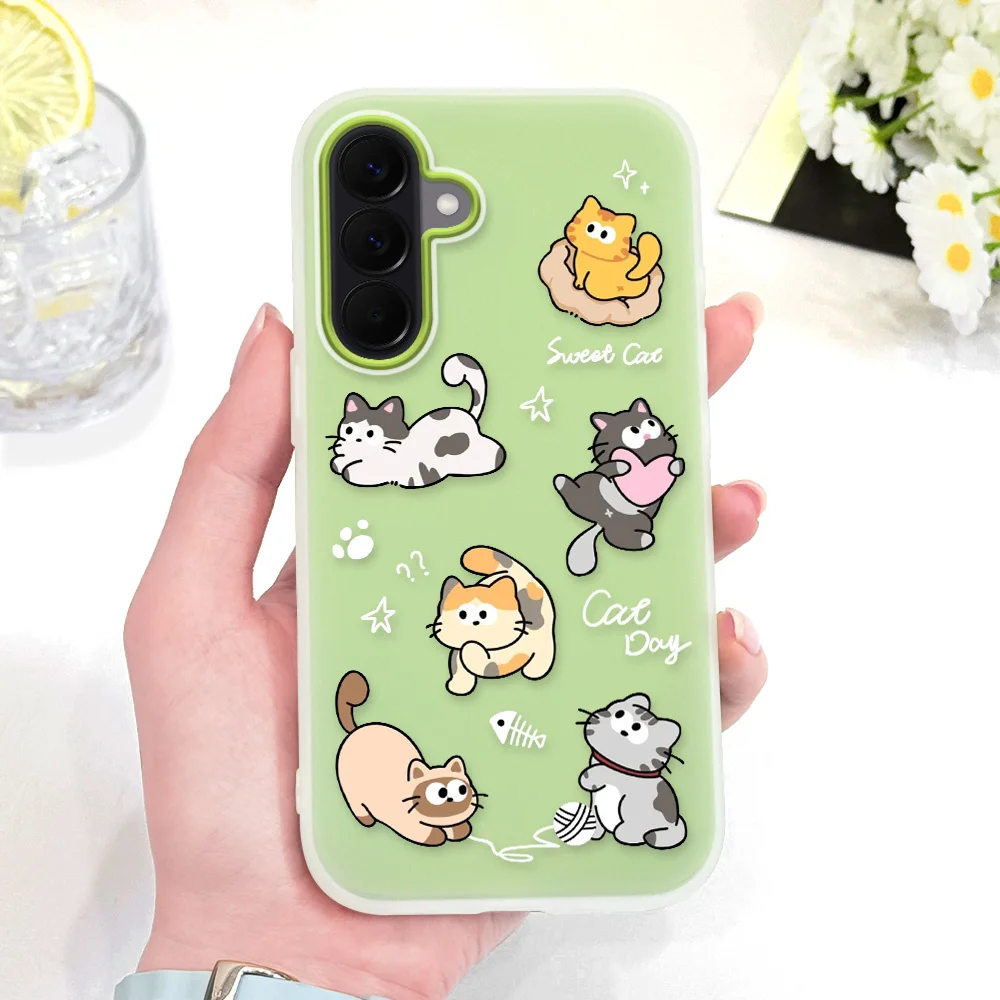 Fun Love Cats Phone Case For Samsung Galaxy A57 A17 A07 A56 A36 A26 A16 A06 A55 A35 A25 A15 A05 A05S 4G 5G Candy Colored Cover