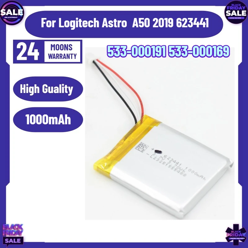 

1000mAh 533-000191 533-000169 Battery For Logitech Astro A50 2019 623441 Headset Batterie Accumulator