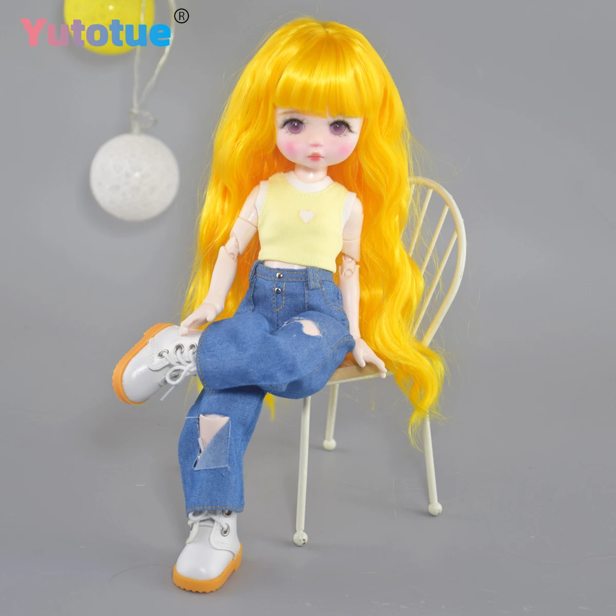 Yutotue boneca de menina fofa de 30cm de altura com cabelo encaracolado removível roupas da moda conjunto completo boneca bjd presente para crianças