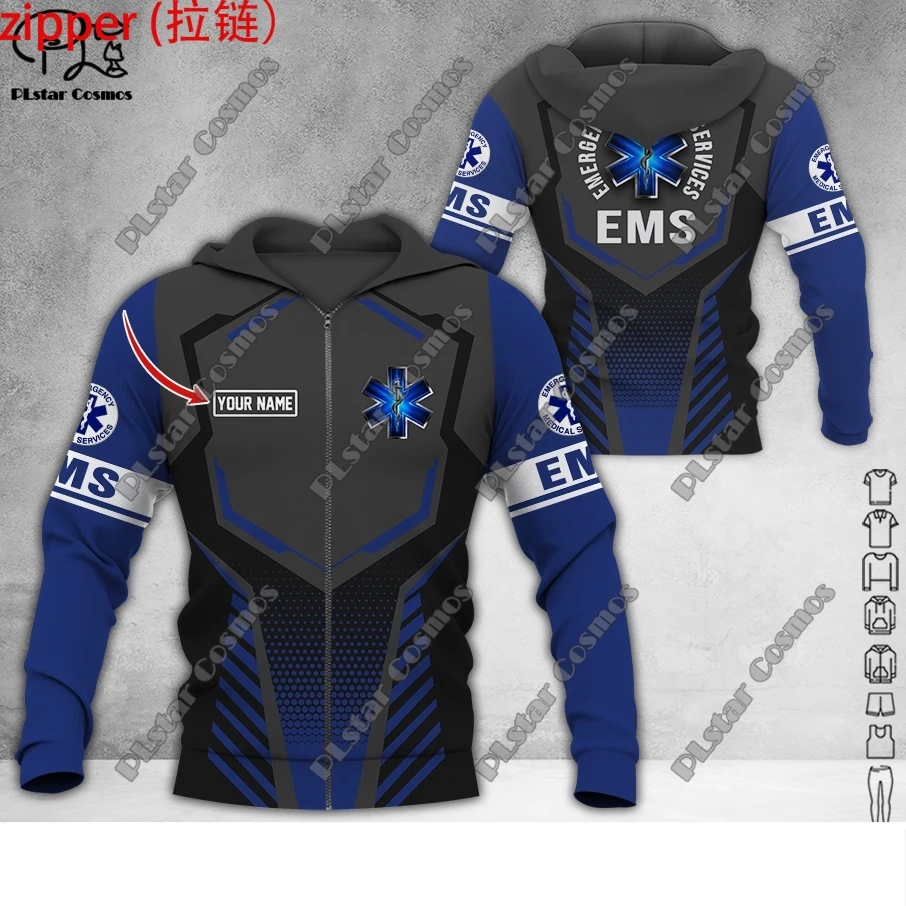 Custom Name EMS Emergency Medical Service Uniform 3D Printing Hoodie Street Women Men Pullover/Sweatshirt/Zip Hoodie A18