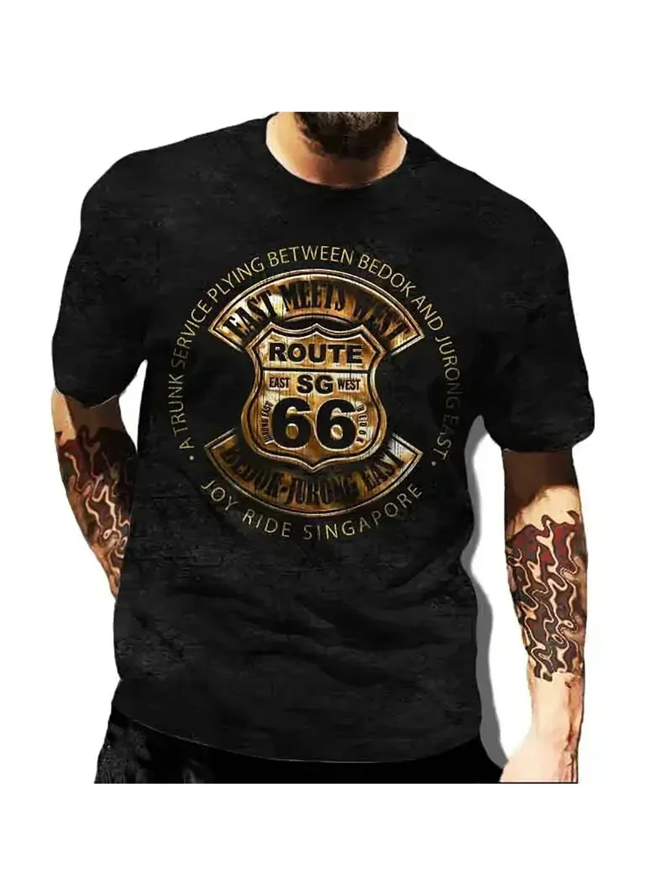 Men's Retro T-shirt Hop Style Top Casual Wear Round Neck Micro Elastic Fabric, Suitable for Casual and Sports Activities, Unisex