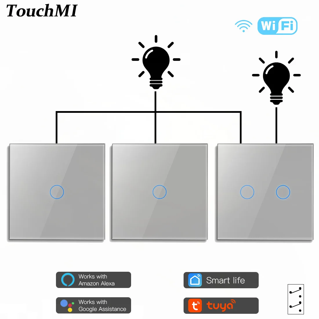 

Умный выключатель TouchMI, Wi-Fi, 220 В, настенный сенсорный датчик, прерыватель, прозрачная стеклянная панель, Tuya Smart Life, управление Alexa, 1/2/3way