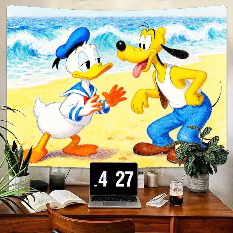 

1PC Disney Donald Duck Pluto Beach Waves Cartoon Polyester Tapestry Wall Art Kids Room Bedroom Living Room Decor Gift Disney Fan