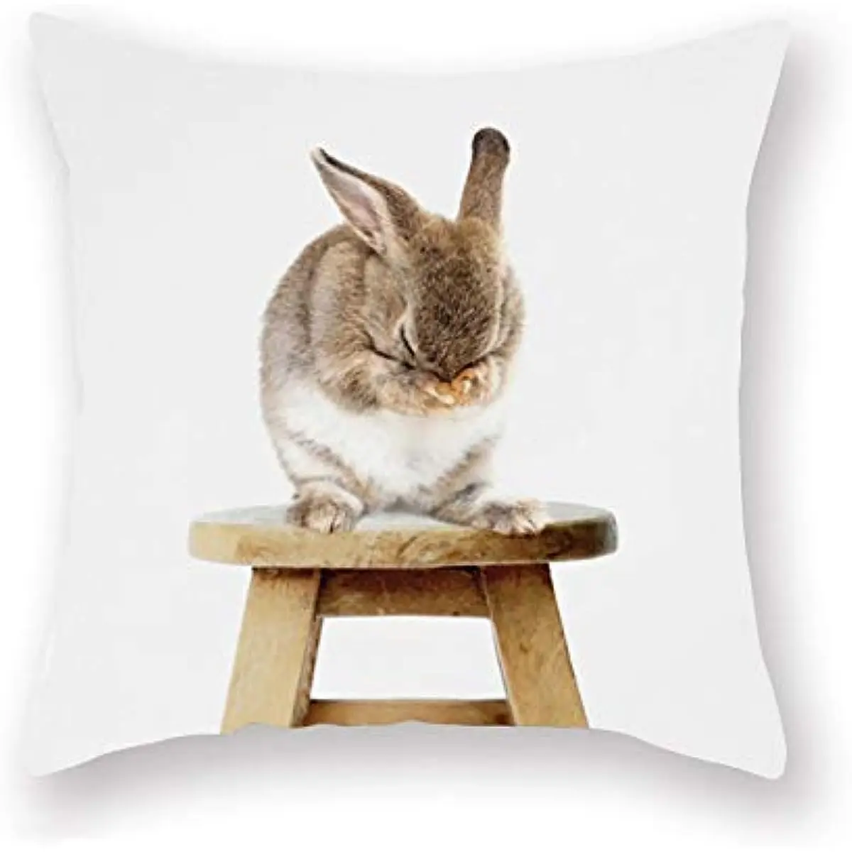 Decorative Pillowcase Cute Gray Rabbit on White Background Decorative Pillow Cover Bedroom Sofa Square